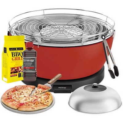 vesuvio grill red - kit with ignition gel + charcoal 3 kg + tongs + pizza stone